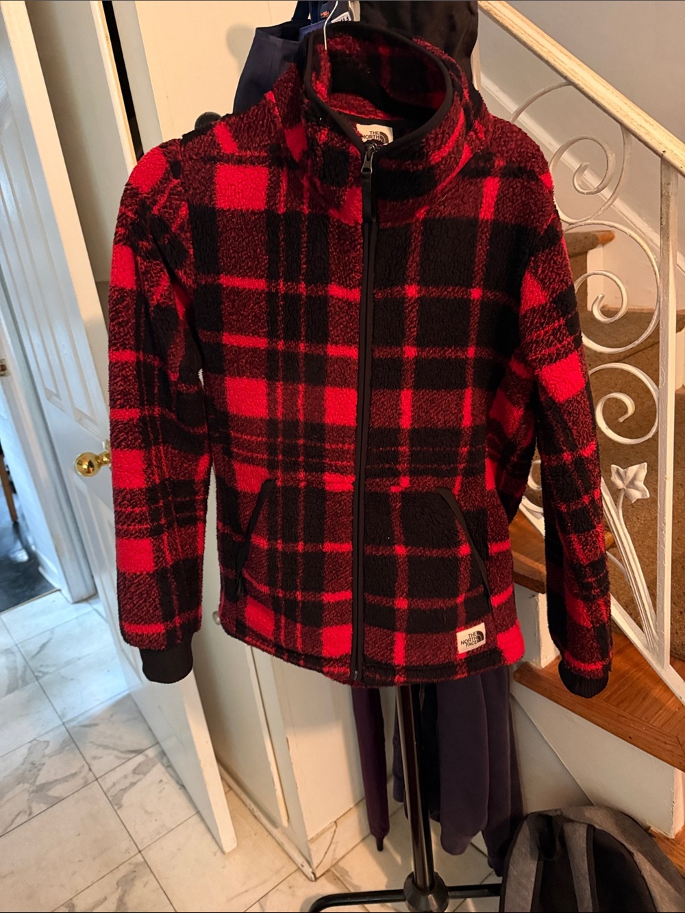 The North Face Red & Black Plaid Fleece Jacket M